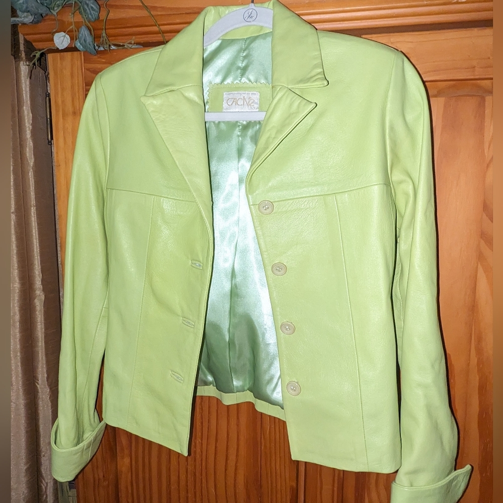 Cashe green leather jacket.Size XS